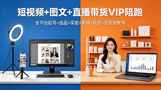 短视频+图文+直播带货VIP陪跑，全平台起号+选品+实拍+剪辑+投放+变现全教学力繁信息站-闲云创业网-老谢轻创网-中创网-福缘网-冒泡网-资源之家-魔方项目库力繁信息站