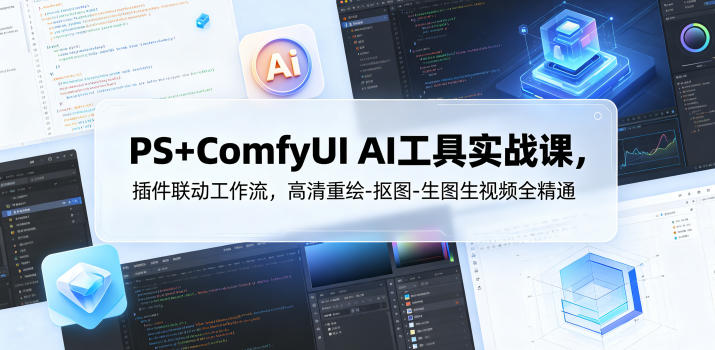 PS+ComfyUI AI工具实战课,插件联动工作流,高清重绘-抠图-生图生视频全精通力繁信息站-闲云创业网-老谢轻创网-中创网-福缘网-冒泡网-资源之家-魔方项目库力繁信息站