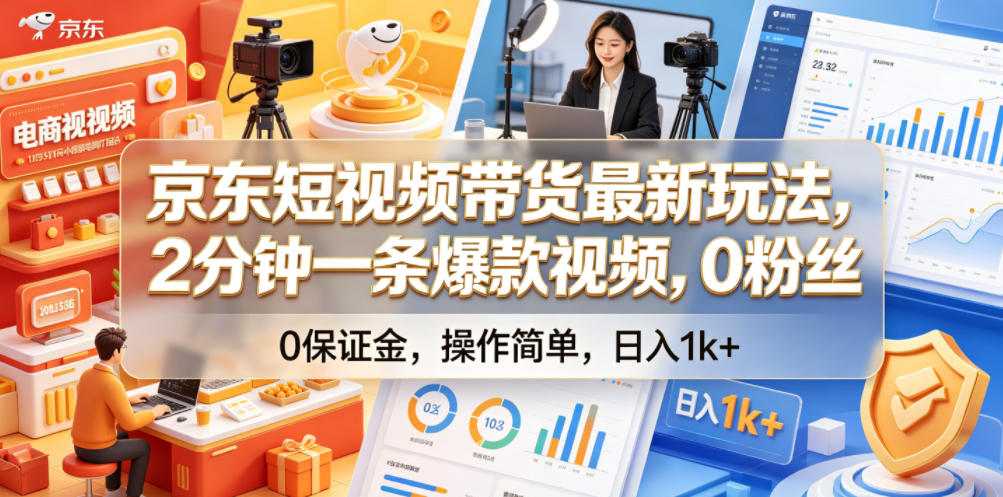 京东短视频带货最新玩法,2分钟一条爆款视频,0粉丝,0保证金,操作简单,日入1k+【揭秘】力繁信息站-闲云创业网-老谢轻创网-中创网-福缘网-冒泡网-资源之家-魔方项目库力繁信息站