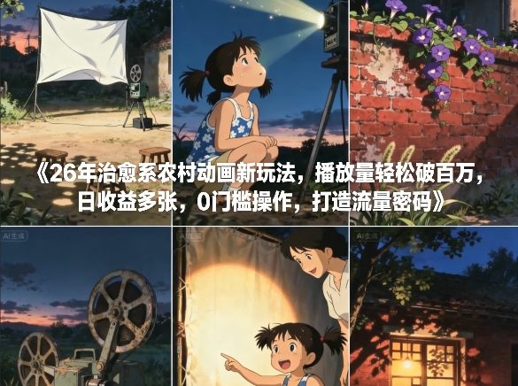 26年治愈系农村动画新玩法，播放量轻松破百万，日收益多张，0门槛操作，打造流量密码力繁信息站-闲云创业网-老谢轻创网-中创网-福缘网-冒泡网-资源之家-魔方项目库力繁信息站