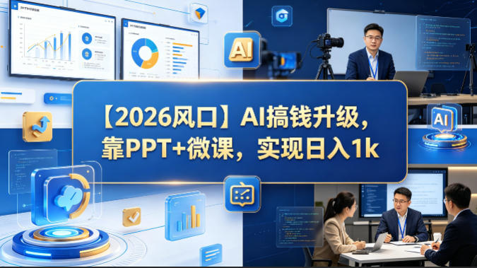 【2026风口】AI搞钱升级，靠PPT+微课，实现日入1k力繁信息站-闲云创业网-老谢轻创网-中创网-福缘网-冒泡网-资源之家-魔方项目库力繁信息站