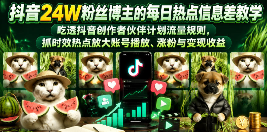 抖音24W粉丝博主的每日热点信息差教学,吃透创作者伙伴计划流量规则,抓时效热点放大账号播放、涨粉与变现收益力繁信息站-闲云创业网-老谢轻创网-中创网-福缘网-冒泡网-资源之家-魔方项目库力繁信息站