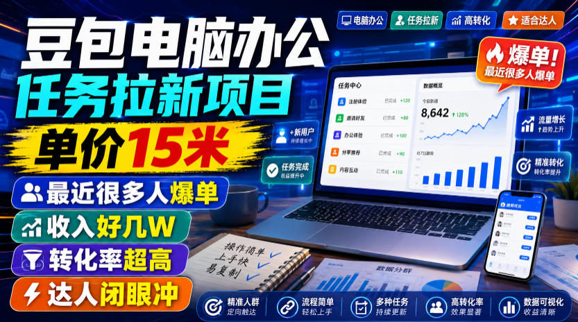 豆包电脑办公任务拉新项目，单价15米，最近很多人爆单，收入好几W，转化率超高，达人闭眼冲！力繁信息站-闲云创业网-老谢轻创网-中创网-福缘网-冒泡网-资源之家-魔方项目库力繁信息站